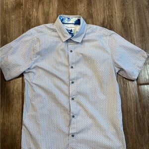 Thomas Sterling Men's M Short Sleeve Button-Up Shirt in Light Blue Microprint